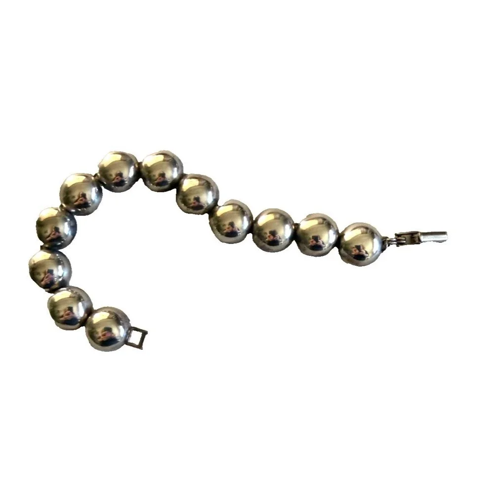 Vintage PD Sterling Silver 925 Half Dome Bead Bracelet 7.5 29g